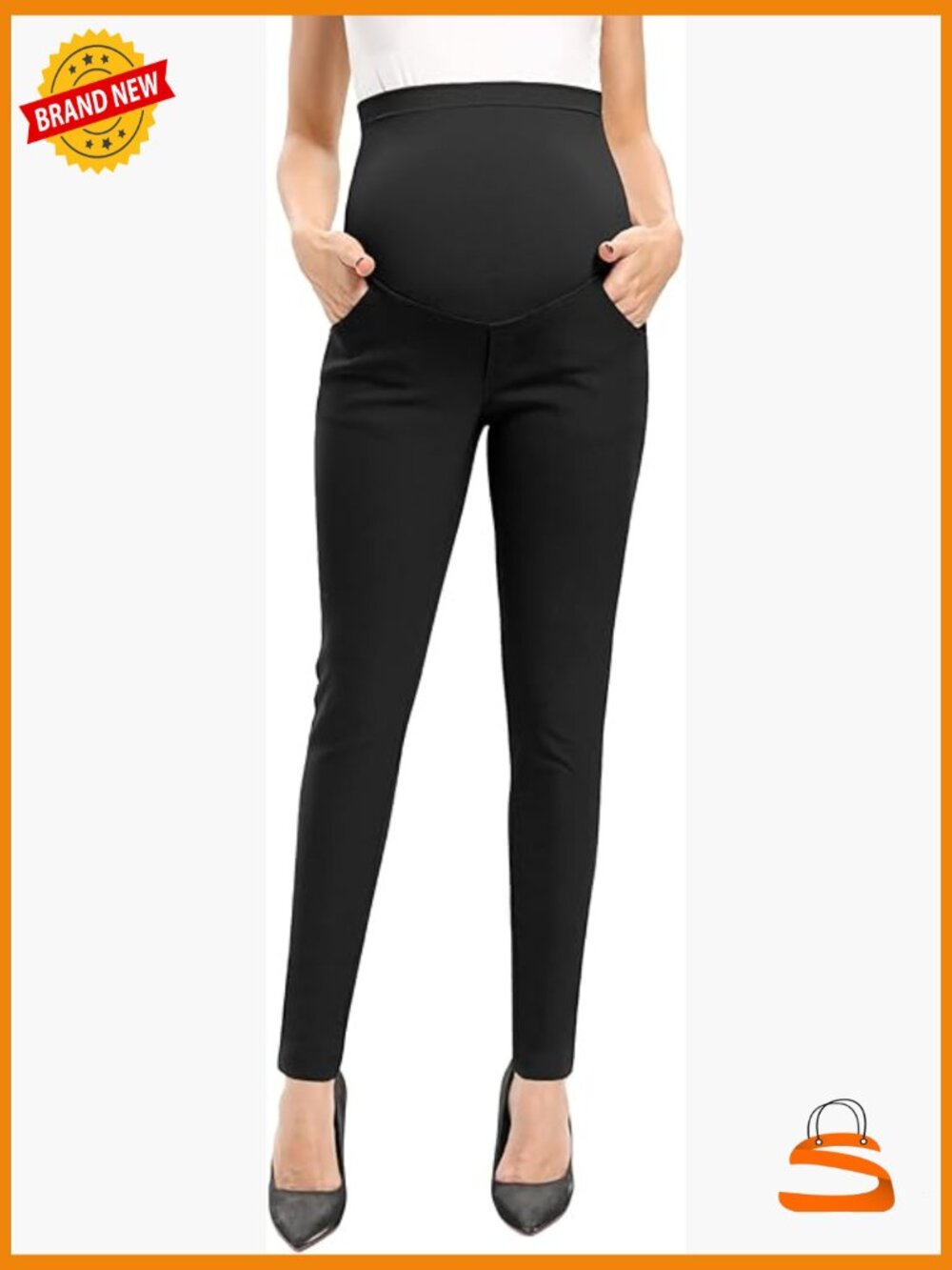 Maternity Pants Pull-on Stretch Skinny Pregnancy Work Pants with Pockets